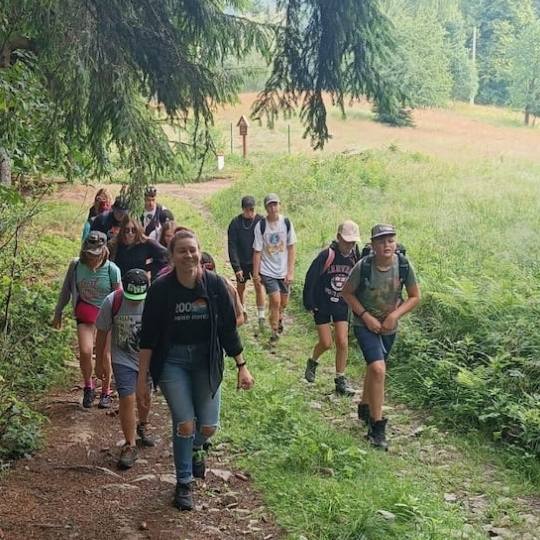 220718 teen camp ali walking with kids in the forest